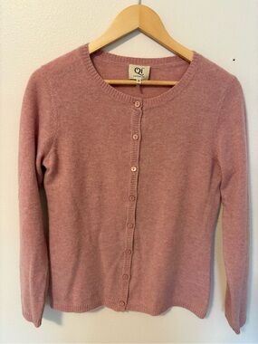 Qi Dusty Rose Button-Front Cashmere Cardigan
